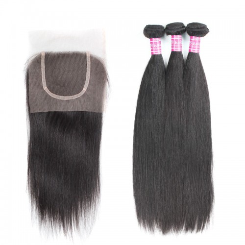 Virgin Hair Straight Bundles With 4x4 Transparent/HD Lace Closure | Human Hair Wig | Lace Front